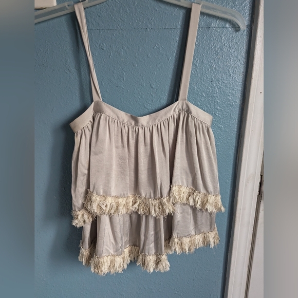 Elegant Cream Fringed Women's Top - Picture 2 of 6